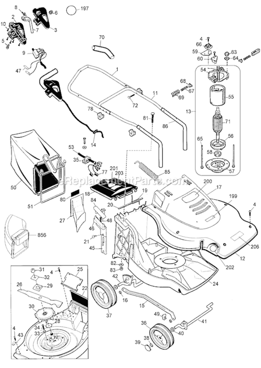 Page A Diagram and Parts List for MM875 Type 1 Black and Decker Lawn Mower
